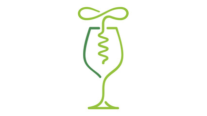 Naklejka premium Minimalist vector illustration of a wine glass integrated with a corkscrew, featuring a modern line art style and a teal to green gradient, ideal for winery logos, sommelier branding, and bar menus.