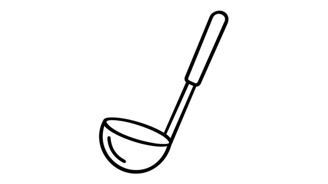 Minimalist Soup Ladle Line Icon Vector Illustration, Scalable Flat Design Kitchen Utensil for Cooking, Serving, and Food Preparation, Isolated Graphic Resource for Culinary Projects and Apps