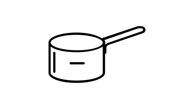 Minimalist saucepan line icon illustration for kitchenware and cooking concepts. Scalable vector graphic of a small pot with a long handle, perfect for culinary and food preparation designs.