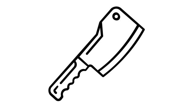 Meat cleaver line icon vector illustration featuring a minimalist black and white kitchen tool design for butchers, chefs, and home cooking. Scalable flat graphic for food apps and restaurant menus.
