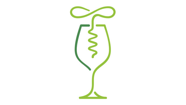 Minimalist vector illustration of a wine glass integrated with a corkscrew, featuring a modern line art style and a teal to green gradient, ideal for winery logos, sommelier branding, and bar menus.