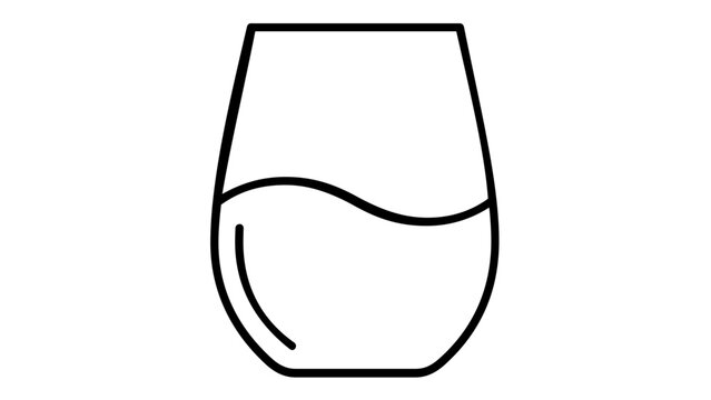 Minimalist Vector Icon Illustration of a Stemless Wine Glass or Tumbler with Liquid and a Wave Line, Perfect for Kitchen, Cooking, Bar, and Beverage Menu Design, Scalable Flat Line Art Graphic