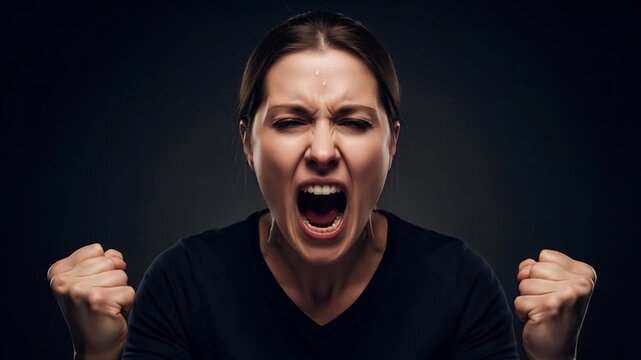 Woman Expressing Intense Frustration and Anger with Fists Clenched