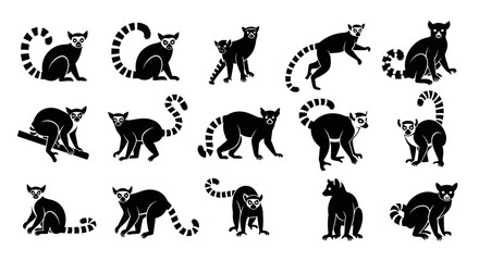 Obraz premium Set of Lemur Silhouettes in Various Poses, Vector Art