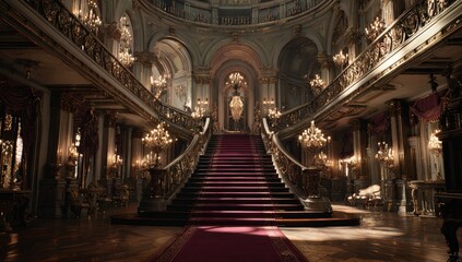 Obraz premium Grand Staircase in Opulent Palace Interior.