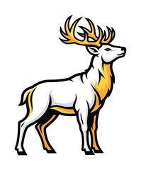 Obraz premium White and yellow vector of a majestic deer with large antlers standing proudly