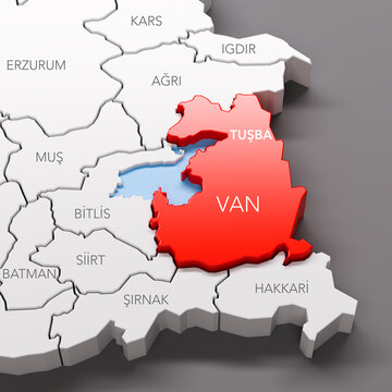 Van province in Eastern Turkey highlighted red on map
