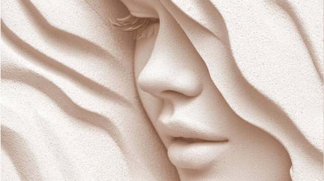 A beautiful female profile made of sand