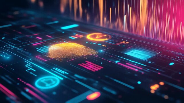 Abstract digital interface with glowing lines and data visualization