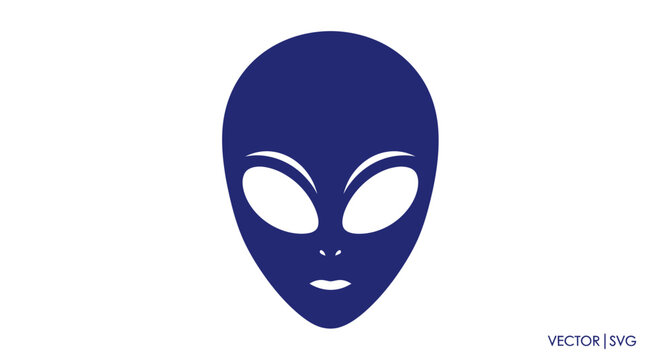 Blue alien head silhouette icon, extraterrestrial, ufo, space, science fiction concept