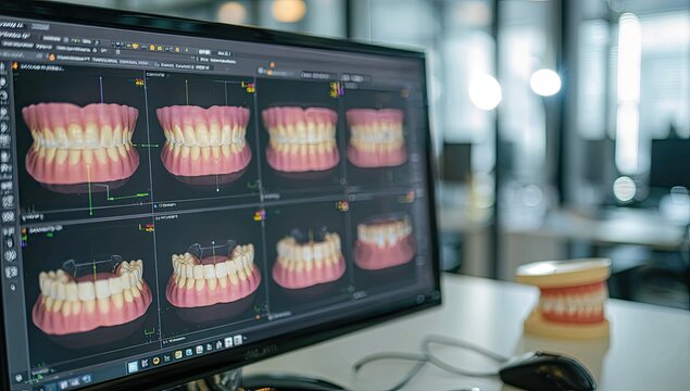 Digital Dental Scan and 3D Model Displayed on Computer Screen.