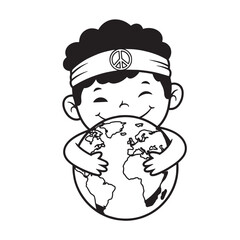 Obraz premium A fun cartoon vector illustration of a chef character holding a world globe with an earth design and a classic food hat icon