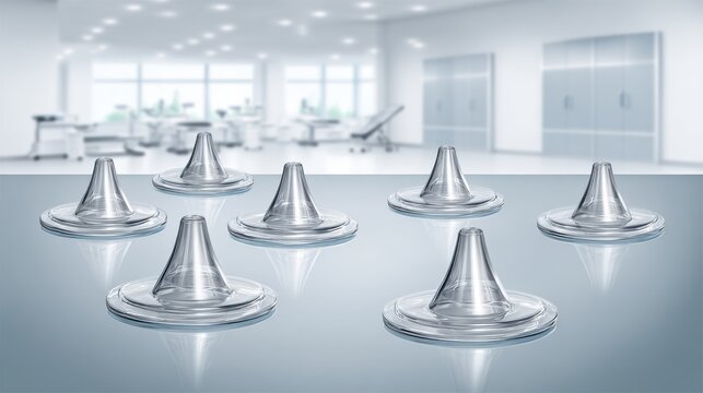 Collection of Clear Disposable Ear Specula in a Modern Medical Examination Room