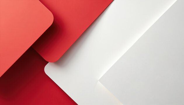 Abstract background with overlapping red and white rounded squares. Smooth geometric shapes create clean contrast with matte velvety texture perfect for modern graphic design projects.