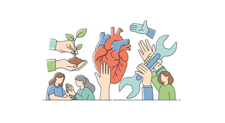 Obraz premium Hands holding heart with tools.