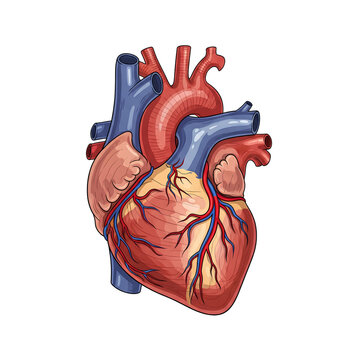 Detailed anatomical illustration of the human heart showing its structure.