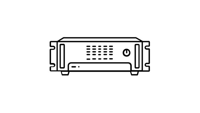 Professional Audio Power Amplifier Vector Icon Illustration - Minimalist Line Art Design of a Rack-Mountable Sound System Component for Music Production, Live Events, and Home Audio Setup.
