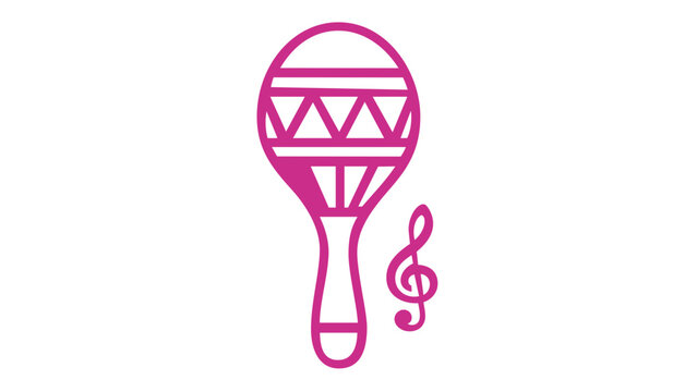 Vibrant purple and pink gradient maraca vector icon illustration with a treble clef, representing Latin percussion and musical rhythm, minimalist flat design, scalable AI-generated graphic.