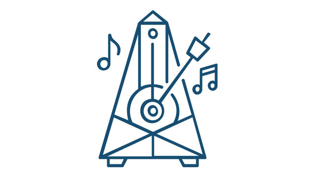 Minimalist Blue Line Vector Illustration of a Classic Musical Metronome with Floating Music Notes, Ideal for Rhythm, Tempo, and Beat-Related Graphic Design Projects, Music Apps, and Education.