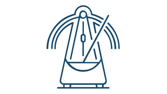 Minimalist Blue Line Vector Icon Illustration of a Classic Mechanical Metronome for Music Rhythm, Tempo, and Beat Timing, Scalable Flat Design Element for Audio and Musical Education Apps.