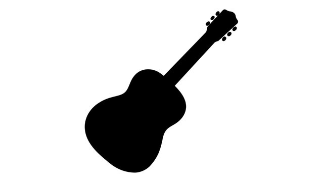 Minimalist black silhouette vector illustration of an acoustic guitar or ukulele isolated on white background. Scalable flat icon for music, audio, hobby, entertainment, and artistic design.