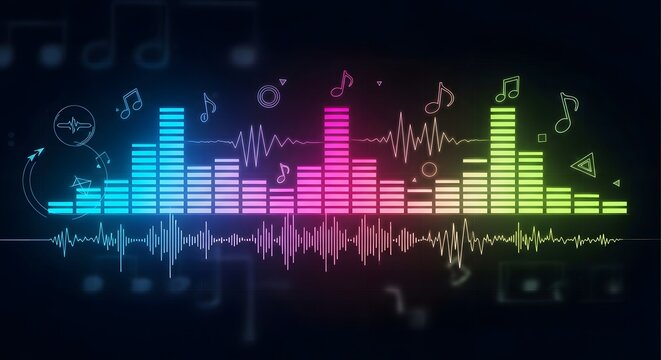 neon equalizer animation style background, modern digital music theme