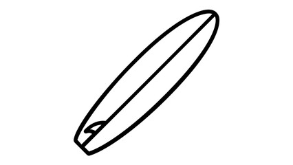 Obraz premium Surfboard vector icon illustration featuring a minimalist black line art design of a classic longboard for surfing, water sports, beach lifestyle, and summer vacation, scalable AI-generated art.