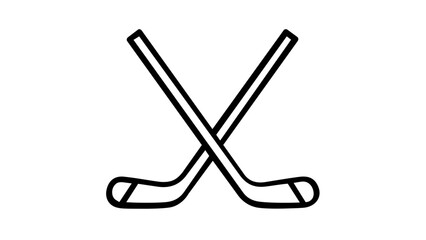 Obraz premium Minimalist crossed ice hockey sticks vector icon illustration. Scalable flat line art design representing winter sports equipment, professional league athletics, and competitive team gameplay.
