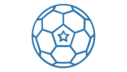Obraz premium Blue Soccer Ball Line Icon Vector Illustration, Minimalist Football Graphic with Star Detail, Scalable Sports Equipment Design for Web and App Interface, AI-Generated Flat Style Symbol
