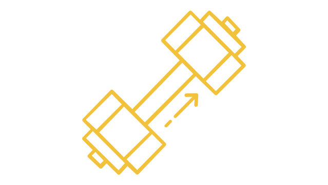 Vibrant orange gradient dumbbell vector icon illustration featuring a minimalist line art design with an upward arrow, perfect for fitness, bodybuilding, weightlifting, and gym workout concepts.