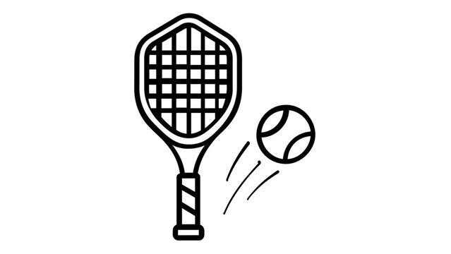 Tennis racket and ball vector icon illustration. Minimalist flat line art design of sports equipment for professional tennis match, training, or fitness. Scalable AI-generated graphic element.