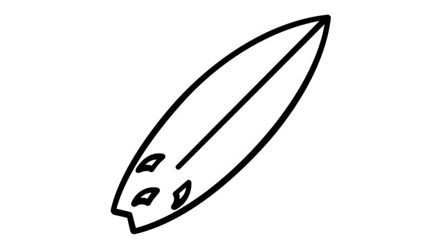 Minimalist surfboard line icon vector illustration. Simple black and white surfing board graphic for water sports and summer beach themes. Scalable flat design element for web and print.