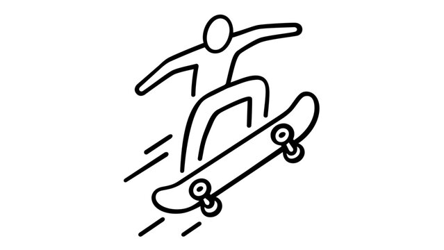 Minimalist Skateboarder Vector Icon Illustration Featuring a Person Performing a Trick on a Skateboard, Hand-Drawn Black Line Art Style, Scalable AI-Generated Graphic for Sports and Fitness.