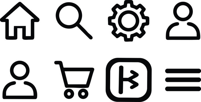 Collection of icons representing common user interface elements and functionalities