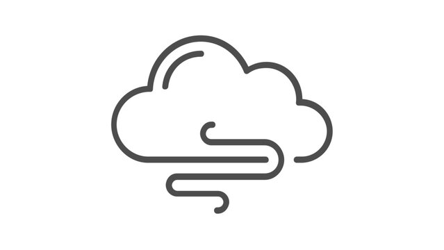 Minimalist Windy Weather Vector Icon Illustration Featuring a Cloud and Swirling Tornado Wind Lines, Perfect for Meteorological Apps, Forecast Graphics, and Clean Modern Web Design Elements.