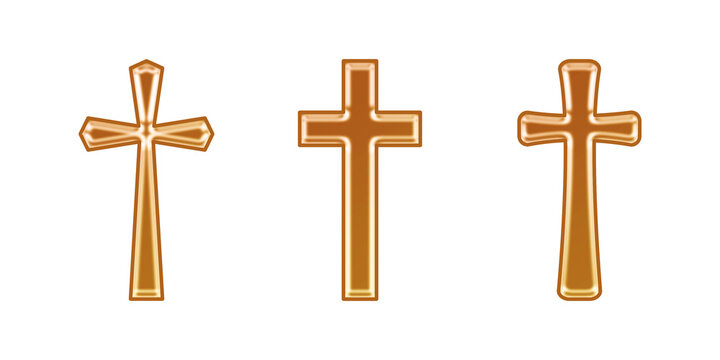 Golden Christian Cross Set with Glossy Metallic Bronze Finish and Minimalist Modern Designs