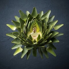 Fototapeta premium Giant Artichoke Explosion Unleashes Scale Like Bracts in Perfect Radial Symmetry with Architectural Precision