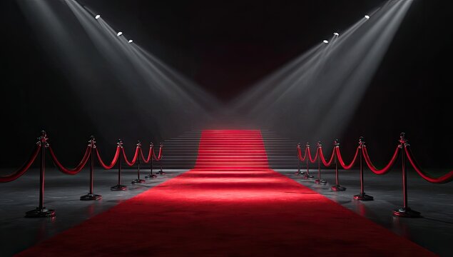 Red Carpet Event Stage with Spotlights and Velvet Ropes.