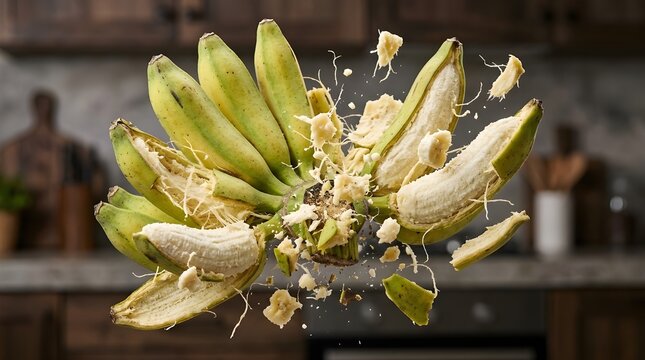 Pisang Kepok Bananas Explosion Bursts Robust Cooking Variety in Starchy Elegant Hyper Detailed Form