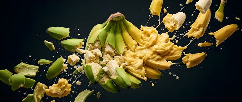 Pisang Masak Hijau Bananas Explosion Highlights Green to Yellow Ripening with Creamy Starchy Transformation