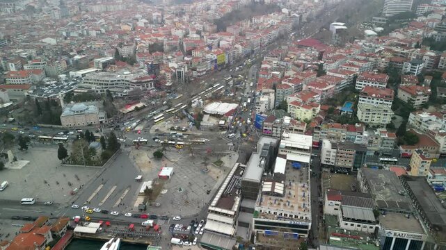 Istanbul Besiktas Square fly above shot
