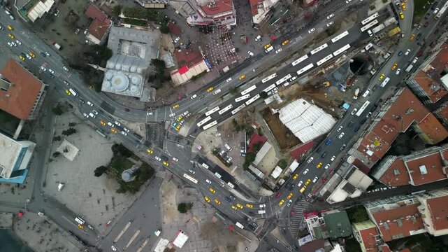 Istanbul Besiktas Square rotation above shot