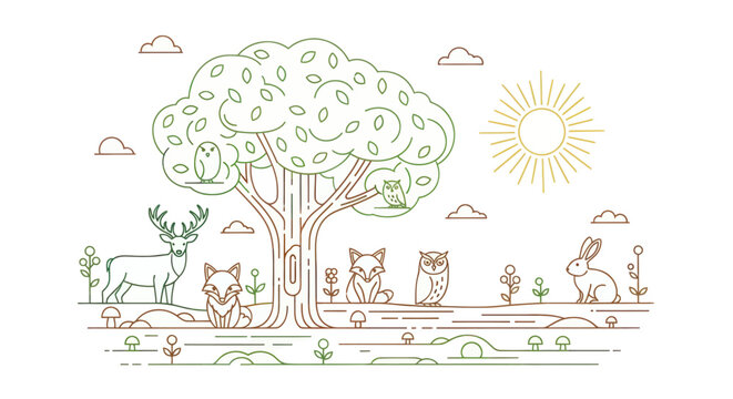 Group of animals under tree.