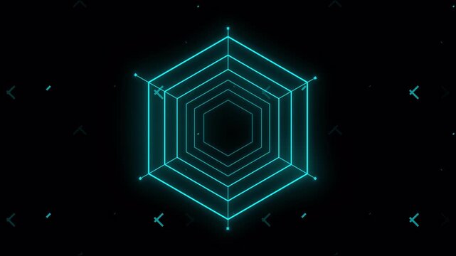 Futuristic Hexagon Tunnel Interface with Digital Wireframe and Cyber Technology Background Design