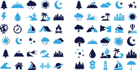 Collection of nature and weather icons and symbols for web and app design. © Creative BD