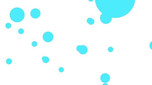 Abstract motion of blue and cyan circles floating randomly on a minimalist white background.