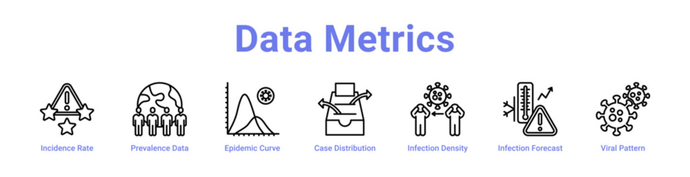 Data Metrics web icons in banners and collections