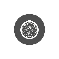Obraz premium Simple vector graphic of a stylized circular wheel or air vent with radial spokes, designed as a minimalist grey and white icon for mechanical concepts