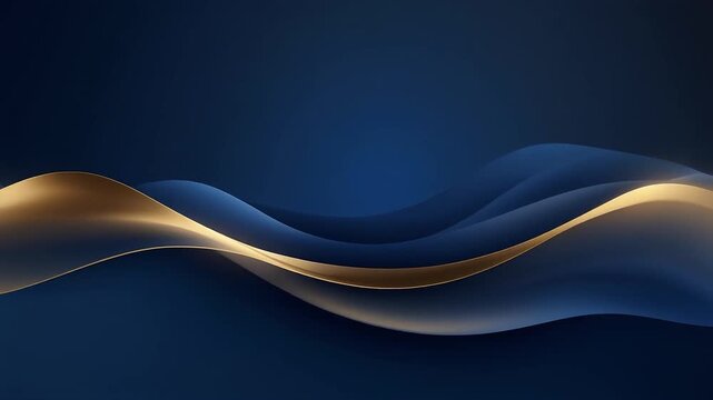 Abstract Luxury Dark Blue and Gold Fluid Wave Background, Elegant 3D Flowing Ribbon Animation with Copy Space