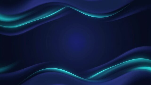 Abstract Dark Blue Background with Glowing Cyan Liquid Waves Frame, Premium Corporate Presentation Loop